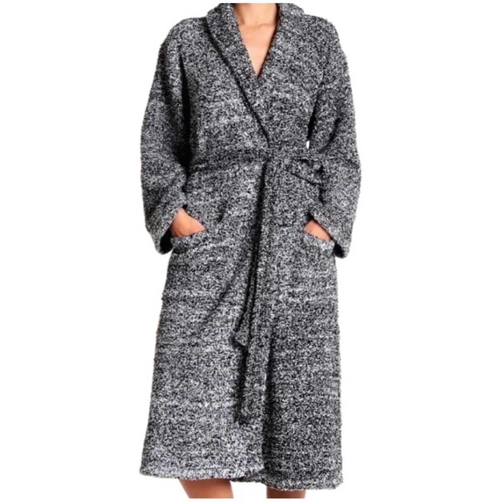 Barefoot Dreams CozyChic Adult Robe Black White Heathered Knit Size 1 S/M